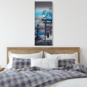 Japanse Aziatische Kunst Hakone Lake in Moonlight Canvas Afdruk (Insitu (Slaapkamer))