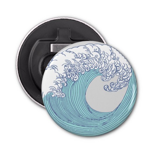 Japanse Aziatische Surf Golve Art Ocean Art Button Flesopener (Voorkant)