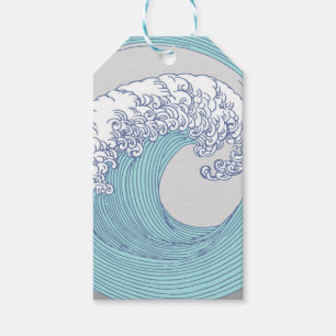 Japanse Aziatische Surf Golve Art Ocean Art Cadeaulabel