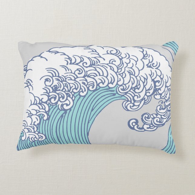 Japanse Aziatische Surf Golve Art Ocean Art Decoratief Kussen (Achterkant)