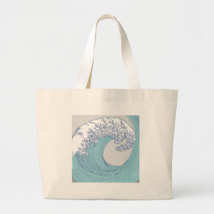 Japanse Aziatische Surf Golve Art Ocean Art Grote Tote Bag