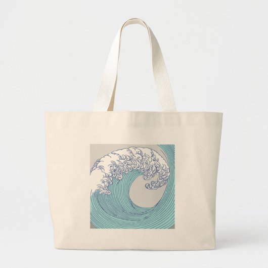 Japanse Aziatische Surf Golve Art Ocean Art Grote Tote Bag (Voorkant)