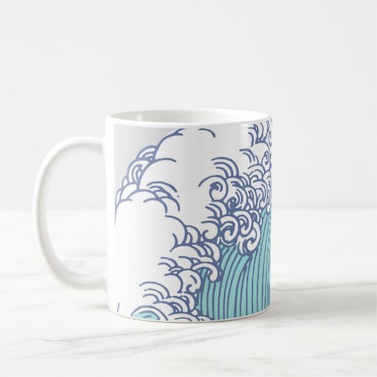 Japanse Aziatische Surf Golve Art Ocean Art Koffiemok (Links)