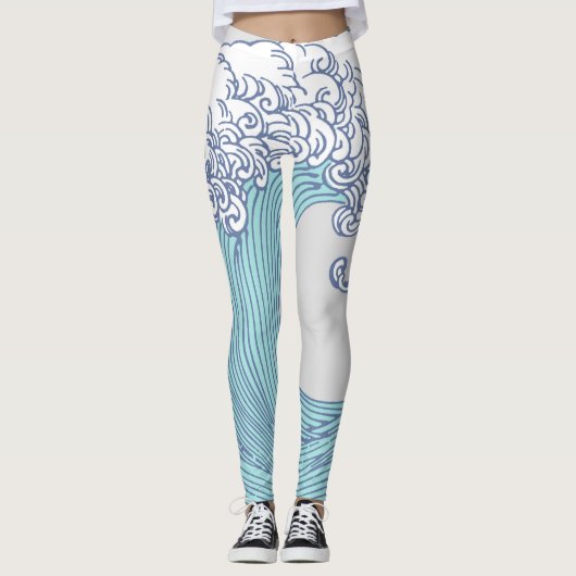 Japanse Aziatische Surf Golve Art Ocean Art Leggings (Voorkant)