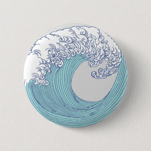 Japanse Aziatische Surf Golve Art Ocean Art Ronde Button 5,7 Cm