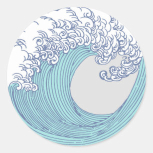 Japanse Aziatische Surf Golve Art Ocean Art Ronde Sticker