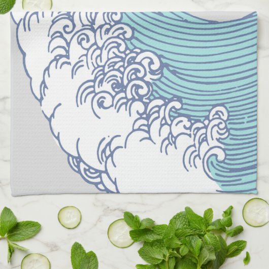 Japanse Aziatische Surf Golve Art Ocean Art Theedoek (Gevouwen)