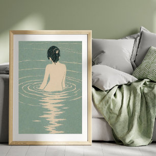 Japanse bad illustratie   Antieke Japanse houtsned Poster
