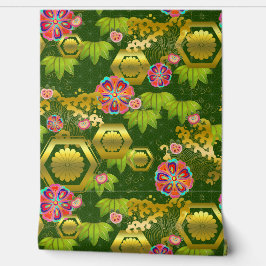 Japanse bamboe en mama op groen behang