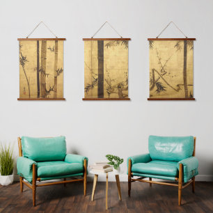 Japanse Bamboe- en plum-boom van Ogata Kōrin Hangend Wandkleed