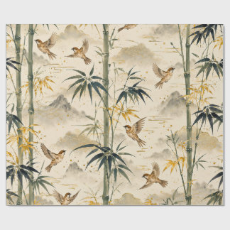 Japanse Bamboe & Mus Seamloos Patroon – Botan Cadeaupapier