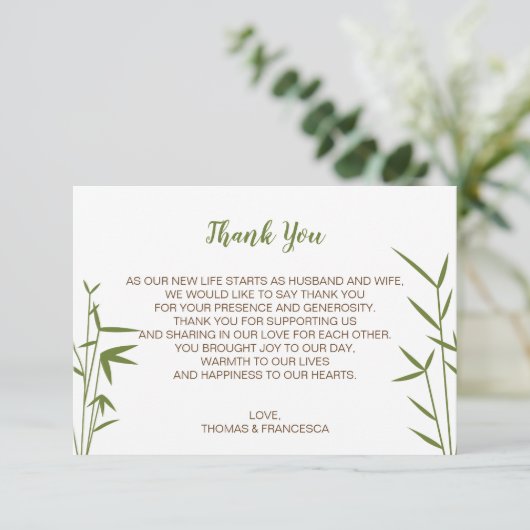 Japanse Bamboe Weddenschap Hartelijk dank Bedankkaart (Staand voorkant)