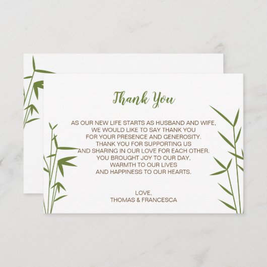 Japanse Bamboe Weddenschap Hartelijk dank Bedankkaart (Voorkant / Achterkant)
