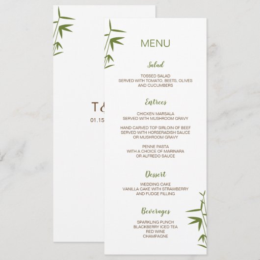 Japanse Bamboe Weddenschapskaart Menu (Voorkant / Achterkant)