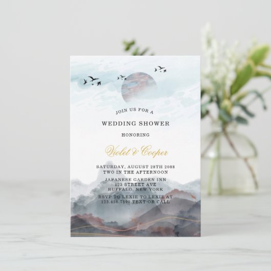 Japanse Berg Bruiloft Feest Kaart (Staand voorkant)