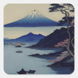 Japanse berg Fuji-landschap Ukiyo-e-stickers Vierkante Sticker