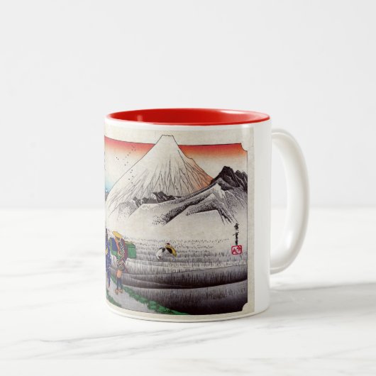  Japanse berg Fuji Woodblock Print Tweekleurige Koffiemok (Voorkant rechts)