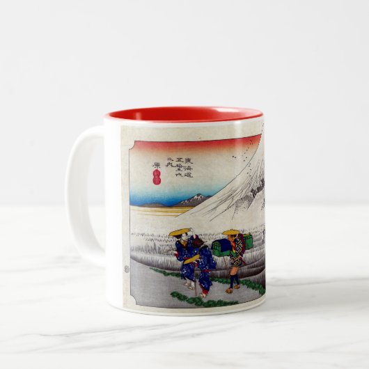  Japanse berg Fuji Woodblock Print Tweekleurige Koffiemok (Voorkant links)