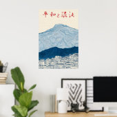 Japanse Berg & Stad Kunstprint – Minimalistisch Poster (Thuiskantoor)