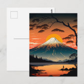 Japanse bergen en Sun Ukiyo e illustratie Briefkaart (Voorkant / Achterkant)