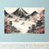 Japanse bergen in de mist canvas afdruk (Insitu (Houten vloer))