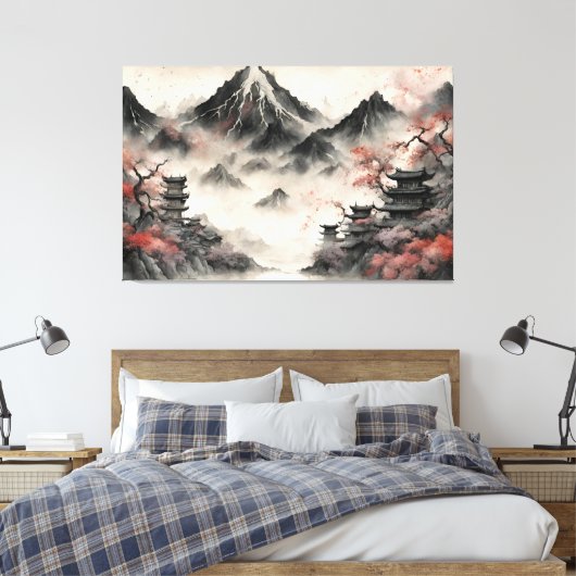 Japanse bergen in de mist canvas afdruk (Insitu (Slaapkamer))