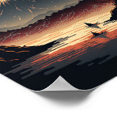 Japanse bergen, meren en vissers Ukiyo e Poster (Hoek)