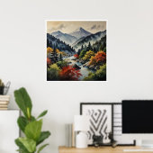 Japanse Bergen Watercolor Wandkunst Poster (Thuiskantoor)
