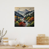 Japanse Bergen Watercolor Wandkunst Poster (Keuken)