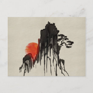 Japanse bergzon - sumi-e briefkaart
