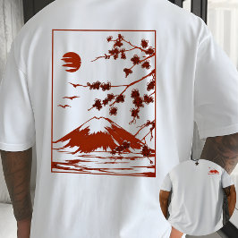 Japanse bergzonsondergang Sakura-bloesem kunst T-shirt