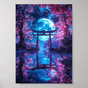 Japanse betoverde maanverlichte Torii Poster