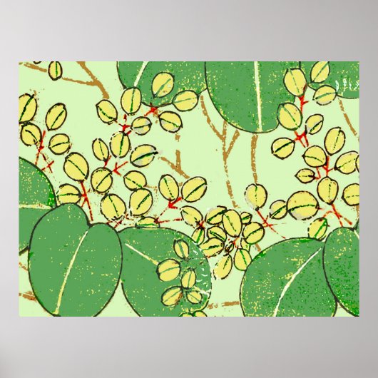 Japanse blad bloem botanische kunstpatroon poster (Voorkant)