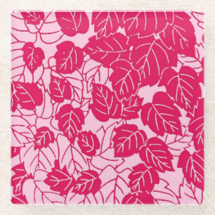 Japanse bladdruk, Fuchsia en Light Pink Glazen Onderzetter