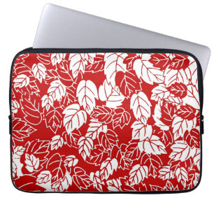 Japanse bladprint, donkerrood en wit laptop sleeve
