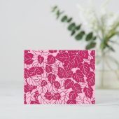 Japanse bladprint, fuchsia en lichtroze briefkaart (Staand voorkant)