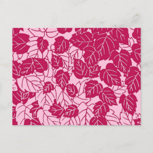 Japanse bladprint, fuchsia en lichtroze briefkaart