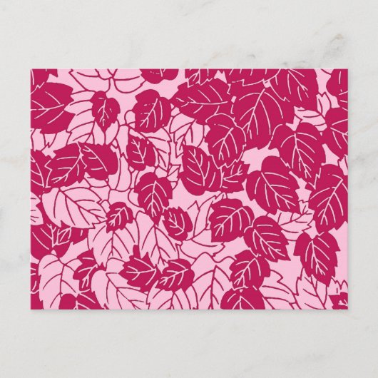 Japanse bladprint, fuchsia en lichtroze briefkaart (Voorkant)