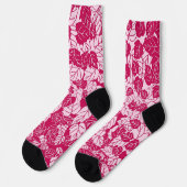 Japanse bladprint, fuchsia en lichtroze sokken (Links)