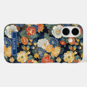 Japanse Blauwe Bloemmotief met Monogram Case-Mate iPhone Case (Achterkant (horizontaal))