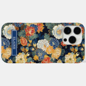 Japanse Blauwe Bloempatroon met Monogram Case-Mate iPhone Case (Achterkant (horizontaal))