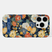 Japanse Blauwe Bloempatroon met Monogram Case-Mate iPhone Case (Achterkant (horizontaal))
