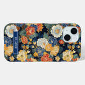 Japanse Blauwe Bloempatroon met Monogram Case-Mate iPhone Case (Achterkant (horizontaal))