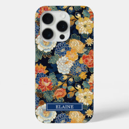 Japanse Blauwe Bloempatroon Monogram iPhone 15 Pro Case