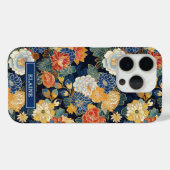 Japanse Blauwe Bloempatroon Monogram Case-Mate iPhone Case (Achterkant (horizontaal))