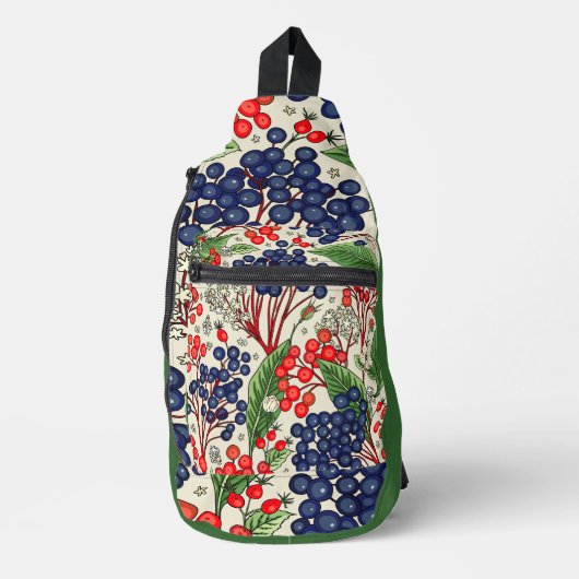 Japanse blauwe en rode bessen sling bag (Voorkant)