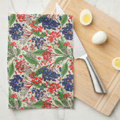 Japanse blauwe en rode bessen theedoek (Quarter Fold)