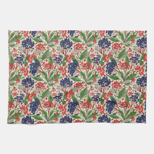 Japanse blauwe en rode bessen theedoek (Horizontaal)