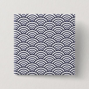 Japanse Blauwe Golven Seigaiha Zee Vierkante Button 5,1 Cm