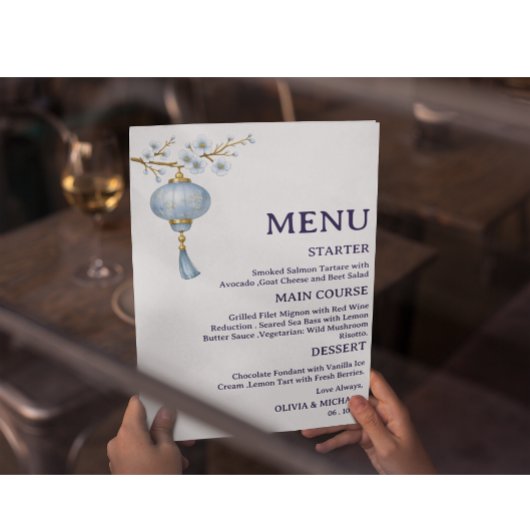 Japanse Blauwe Lantaarn Trouw Menukaart